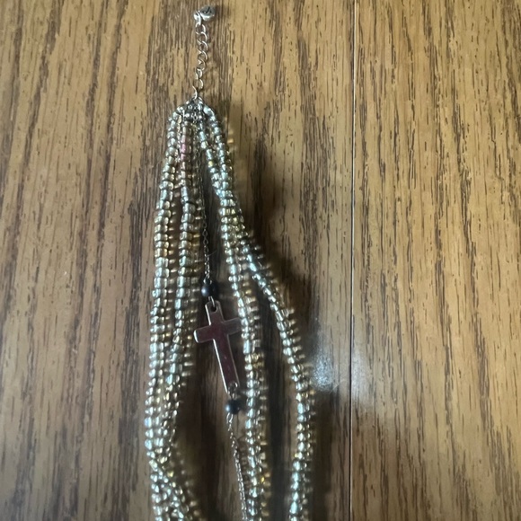Gold beaded and plated Bracelet with Cross Charm. - Picture 2 of 3